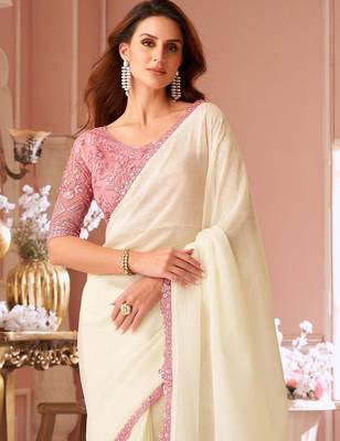 off_white embellished sequinned pure georgette saree 2