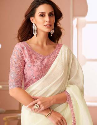 off_white embellished sequinned pure georgette saree 3