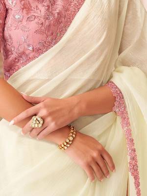 off_white embellished sequinned pure georgette saree 4