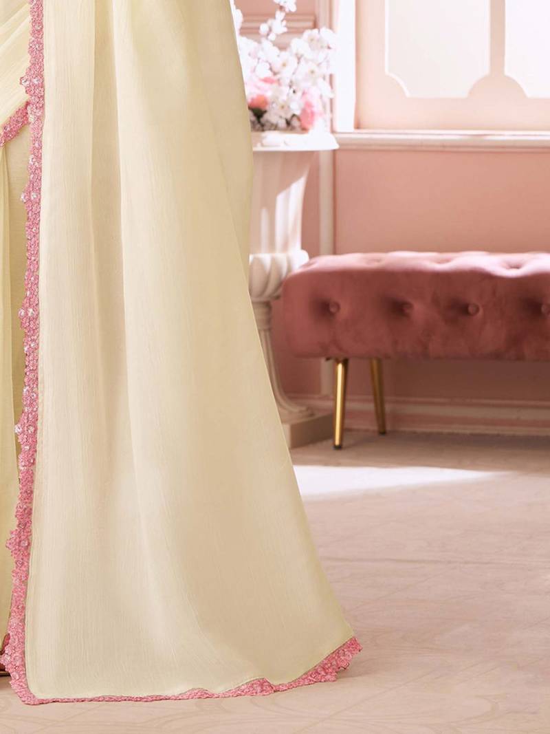 off_white embellished sequinned pure georgette saree