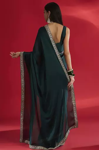 teal sequinned embellished satin saree