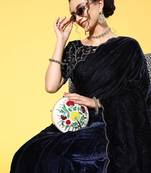 blue solid saree with embroidered border