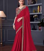 red embroidered pure chiffon saree