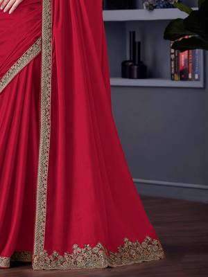 red embroidered pure chiffon saree 5