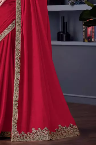red embroidered pure chiffon saree