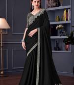 black embroidered pure chiffon saree