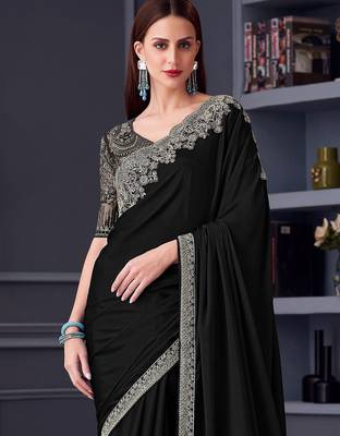 black embroidered pure chiffon saree 2