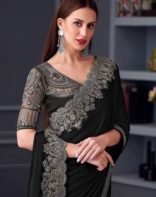black embroidered pure chiffon saree 3