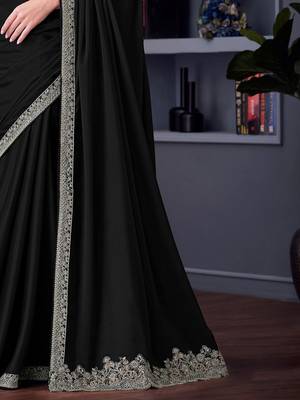 black embroidered pure chiffon saree 5
