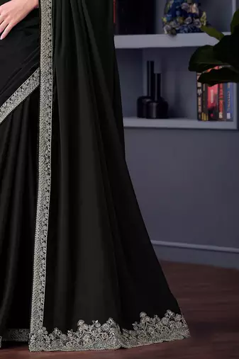 black embroidered pure chiffon saree