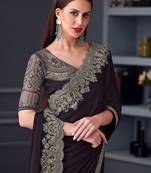 purple embroidered pure chiffon saree