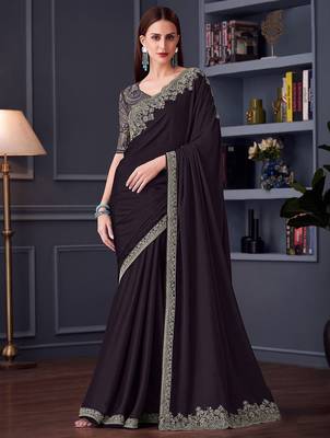 purple embroidered pure chiffon saree 2