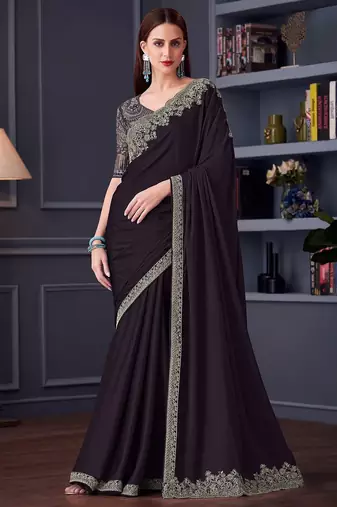 purple embroidered pure chiffon saree
