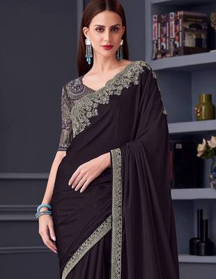 purple embroidered pure chiffon saree 3