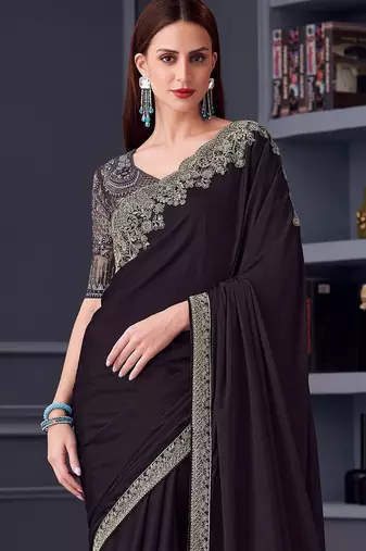 purple embroidered pure chiffon saree