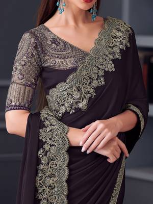 purple embroidered pure chiffon saree 4