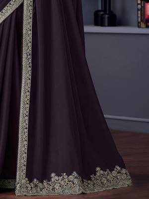 purple embroidered pure chiffon saree 5