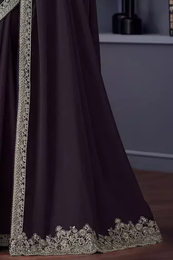 purple embroidered pure chiffon saree