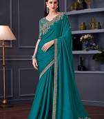 blue embroidered pure chiffon saree