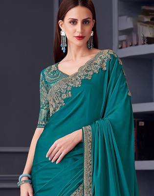 blue embroidered pure chiffon saree 2