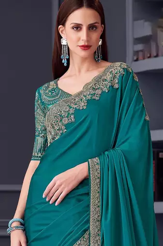 blue embroidered pure chiffon saree