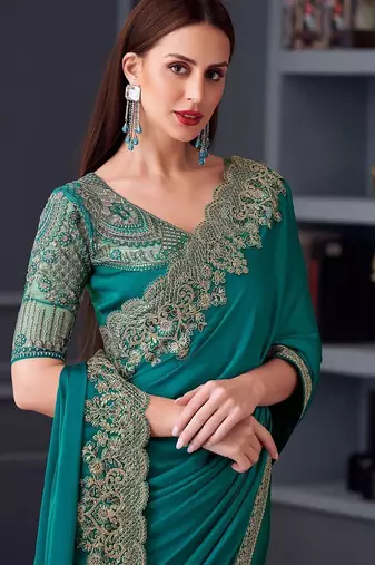 blue embroidered pure chiffon saree
