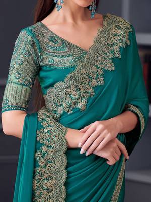 blue embroidered pure chiffon saree 4