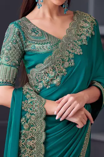 blue embroidered pure chiffon saree