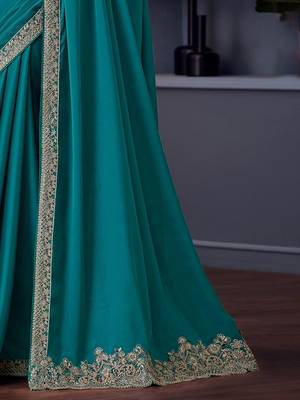 blue embroidered pure chiffon saree 5