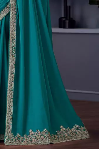 blue embroidered pure chiffon saree