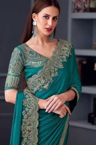 blue embroidered pure chiffon saree