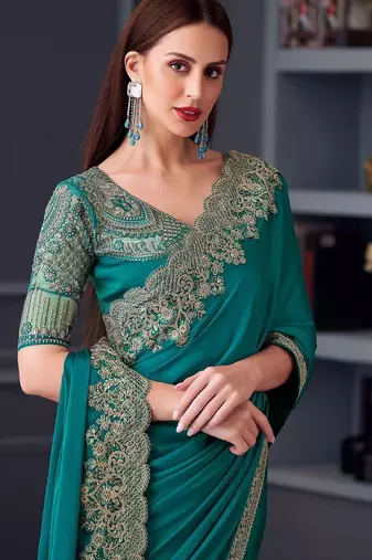 blue embroidered pure chiffon saree