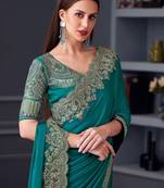 blue embroidered pure chiffon saree