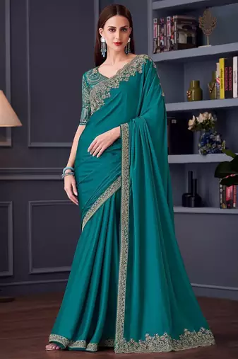 blue embroidered pure chiffon saree