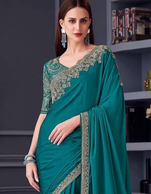 blue embroidered pure chiffon saree 3