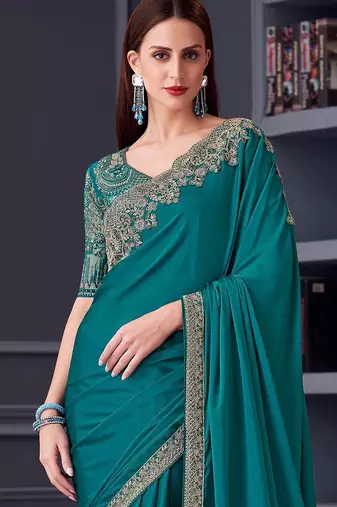 blue embroidered pure chiffon saree