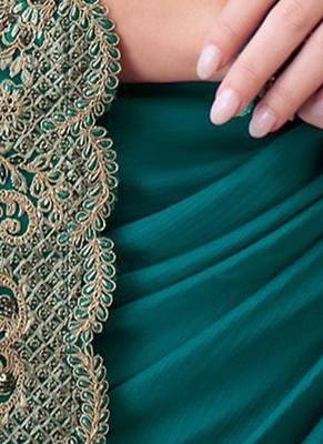 blue embroidered pure chiffon saree 4