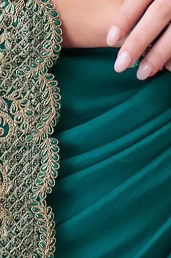 blue embroidered pure chiffon saree