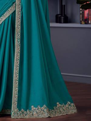 blue embroidered pure chiffon saree 5