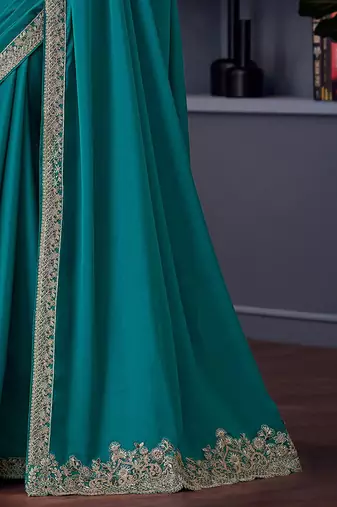 blue embroidered pure chiffon saree
