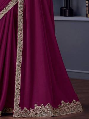 magenta embroidered pure chiffon saree with blouse piece 5