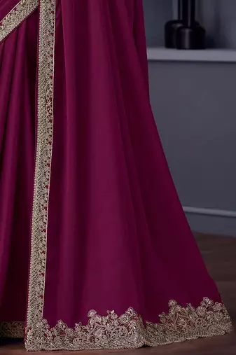 magenta embroidered pure chiffon saree with blouse piece