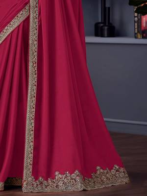 maroon pure chiffon embroidered saree with unstitched blouse piece 5