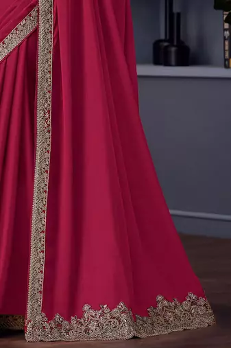 maroon pure chiffon embroidered saree with unstitched blouse piece