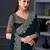 teal embroidered pure chiffon saree