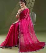 magenta embellished beads and stones silk blend saree