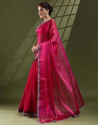 magenta embellished beads and stones silk blend saree 3