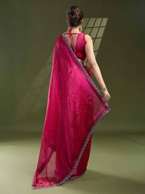 magenta embellished beads and stones silk blend saree 4