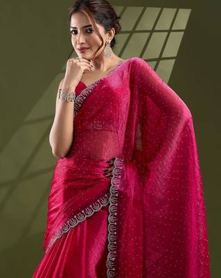 magenta embellished beads and stones silk blend saree 5