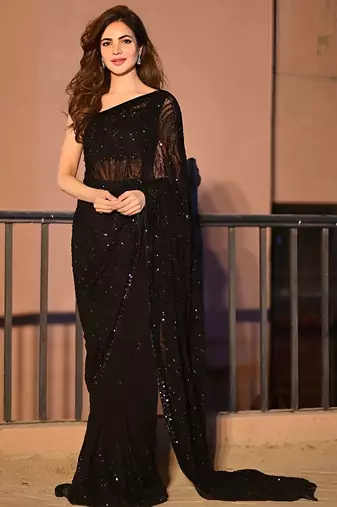 black embellished sequinned saree